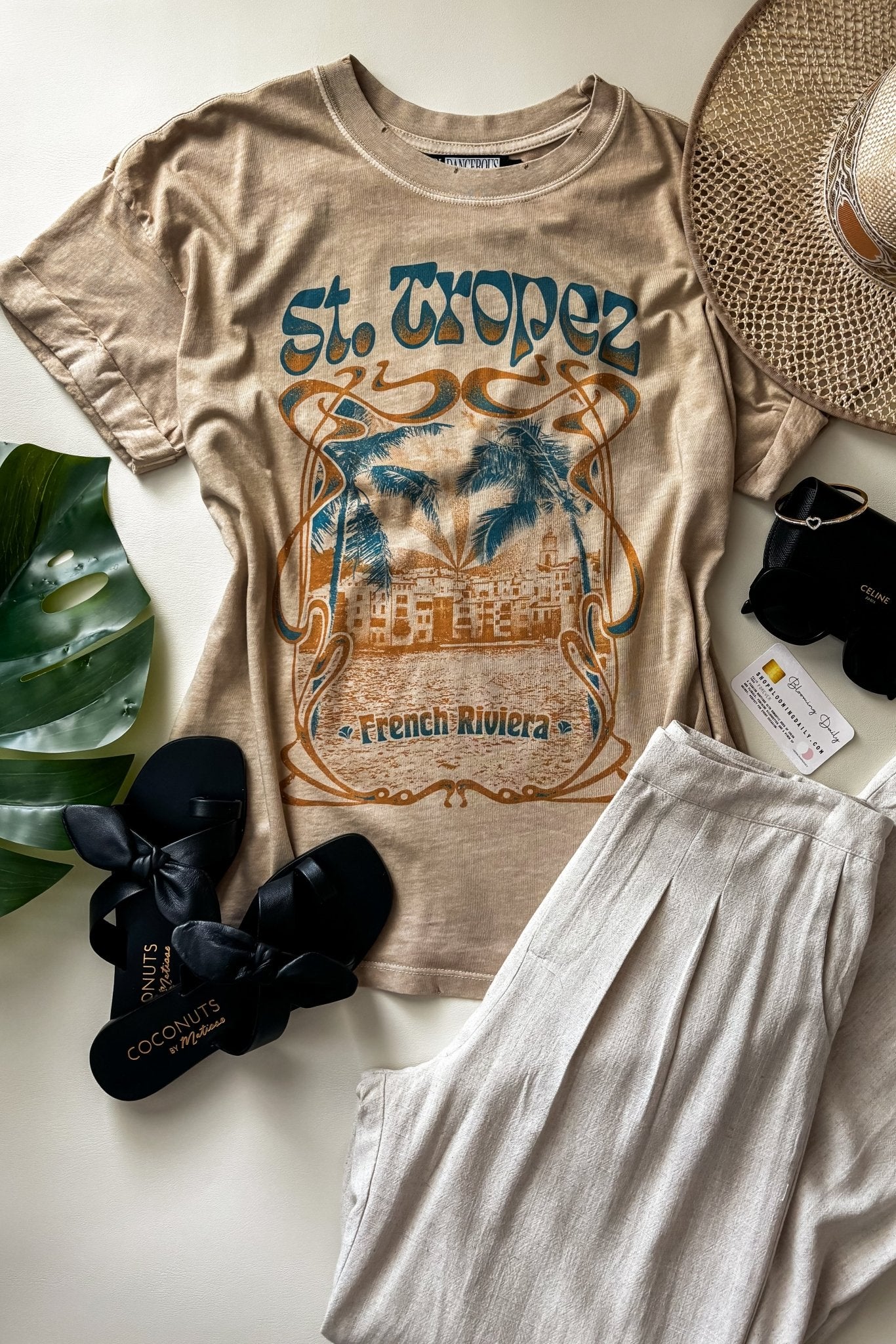 Girl Dangerous | Women's Graphic T-Shirt | St. Tropez | Tan - Women's Shirts & Tops - Blooming Daily