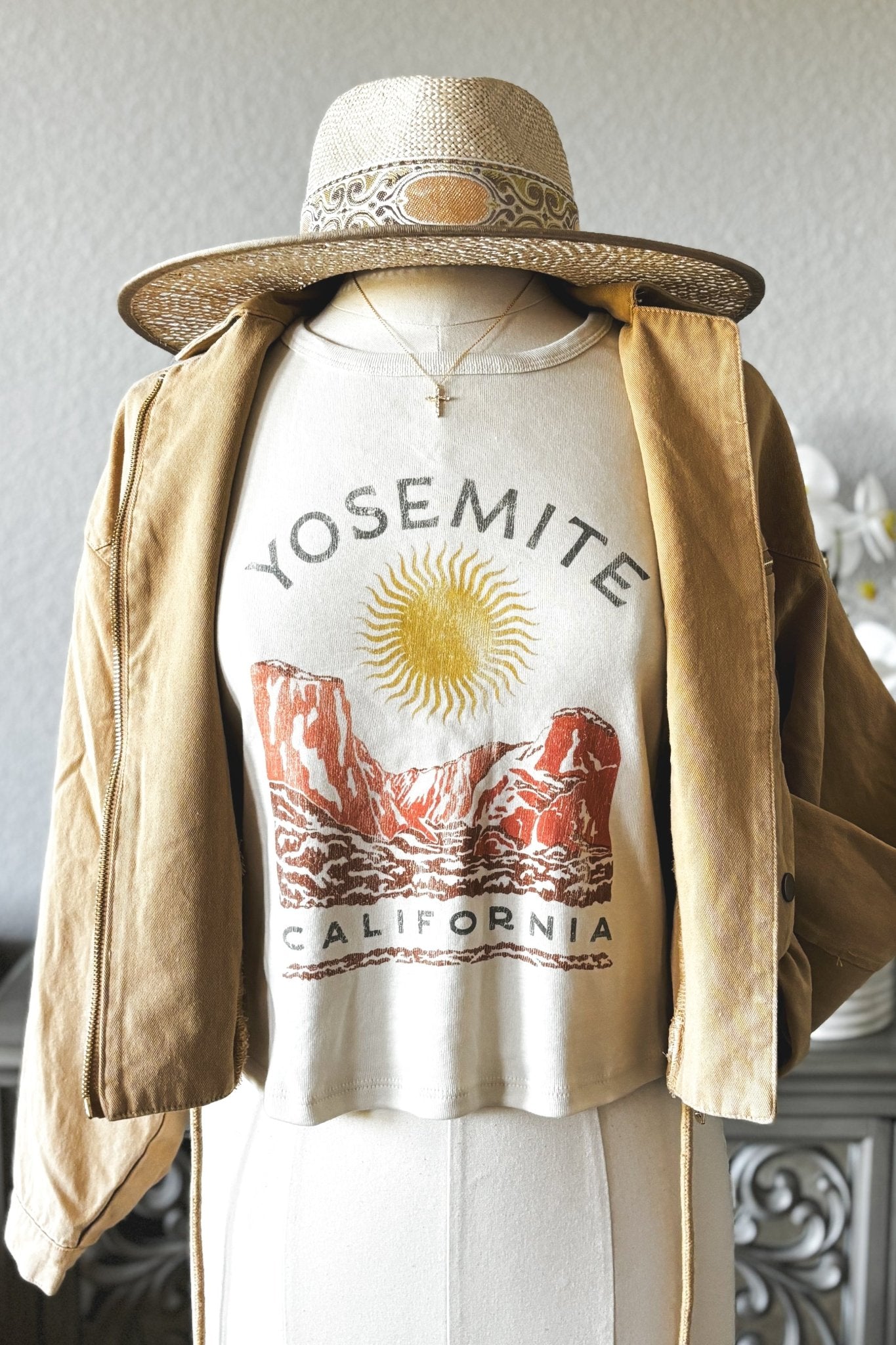 Girl Dangerous | Women's Yosemite California Baby Tee | Light Beige - Women's Shirts & Tops - Blooming Daily
