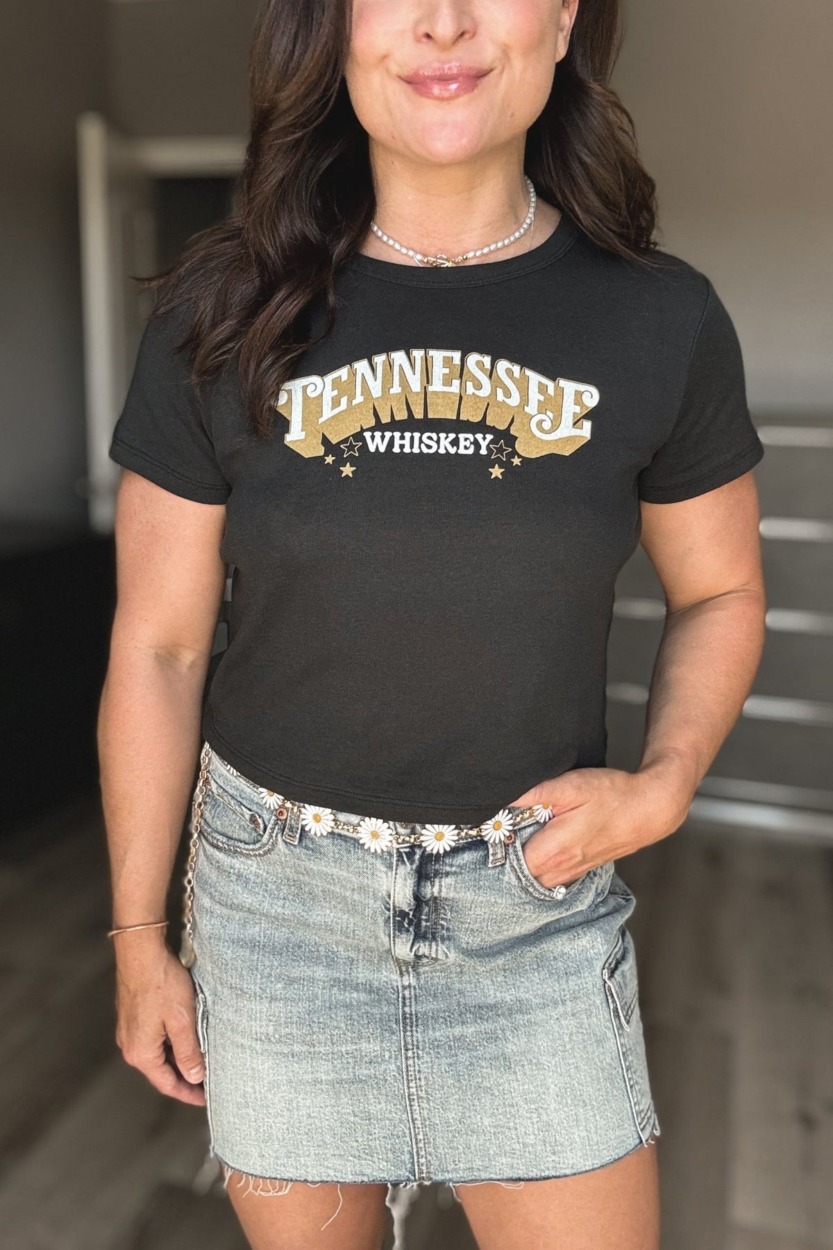 Women&#39;s Tennessee Whiskey Baby Tee | Graphic T-Shirt | Faded Black - Women&#39;s Shirts &amp; Tops - Blooming Daily