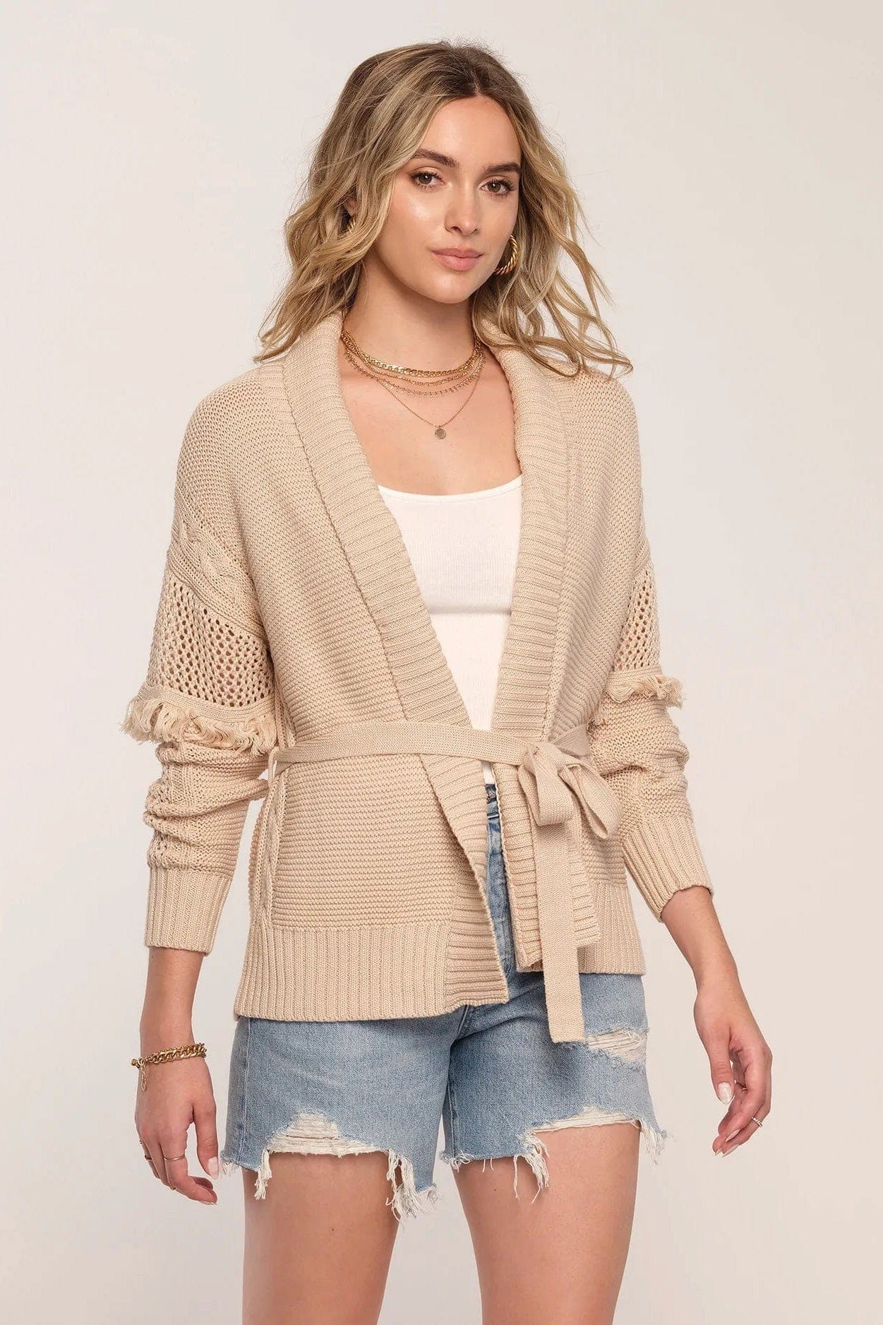 Azura Fringe Cardi in Dune by Heartloom - Shirts & Tops - Blooming Daily