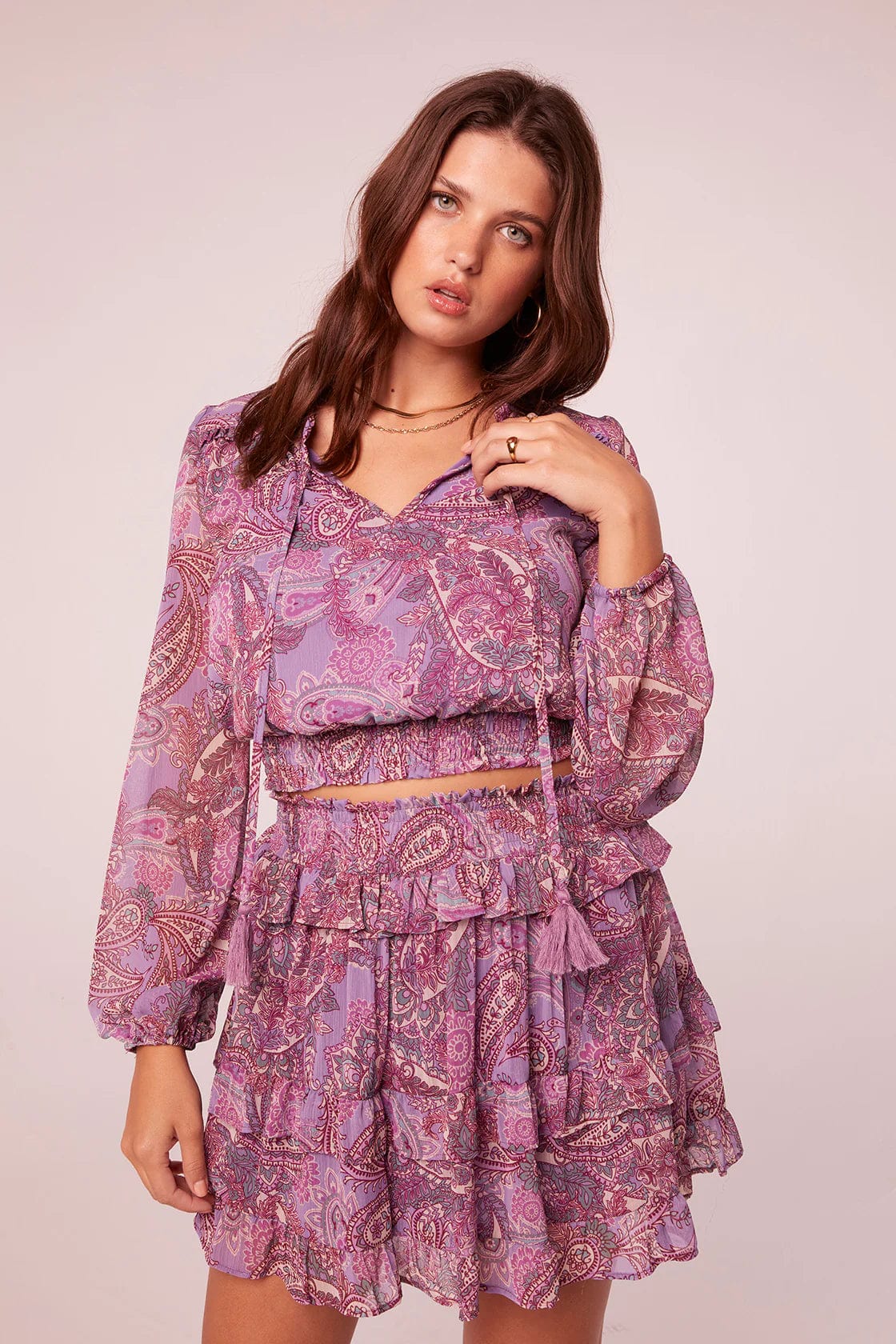 Band Of The Free Shyla Long Sleeve Lavender Paisley Chiffon Top - Women&#39;s Shirts &amp; Tops - Blooming Daily