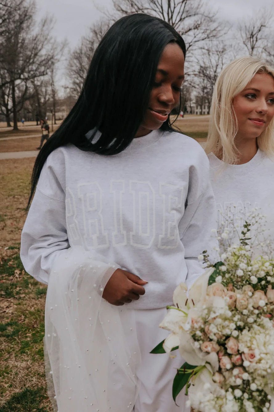 BRIDE Fleece Crewneck Sweatshirt in Heather Gray - Shirts &amp; Tops - Blooming Daily