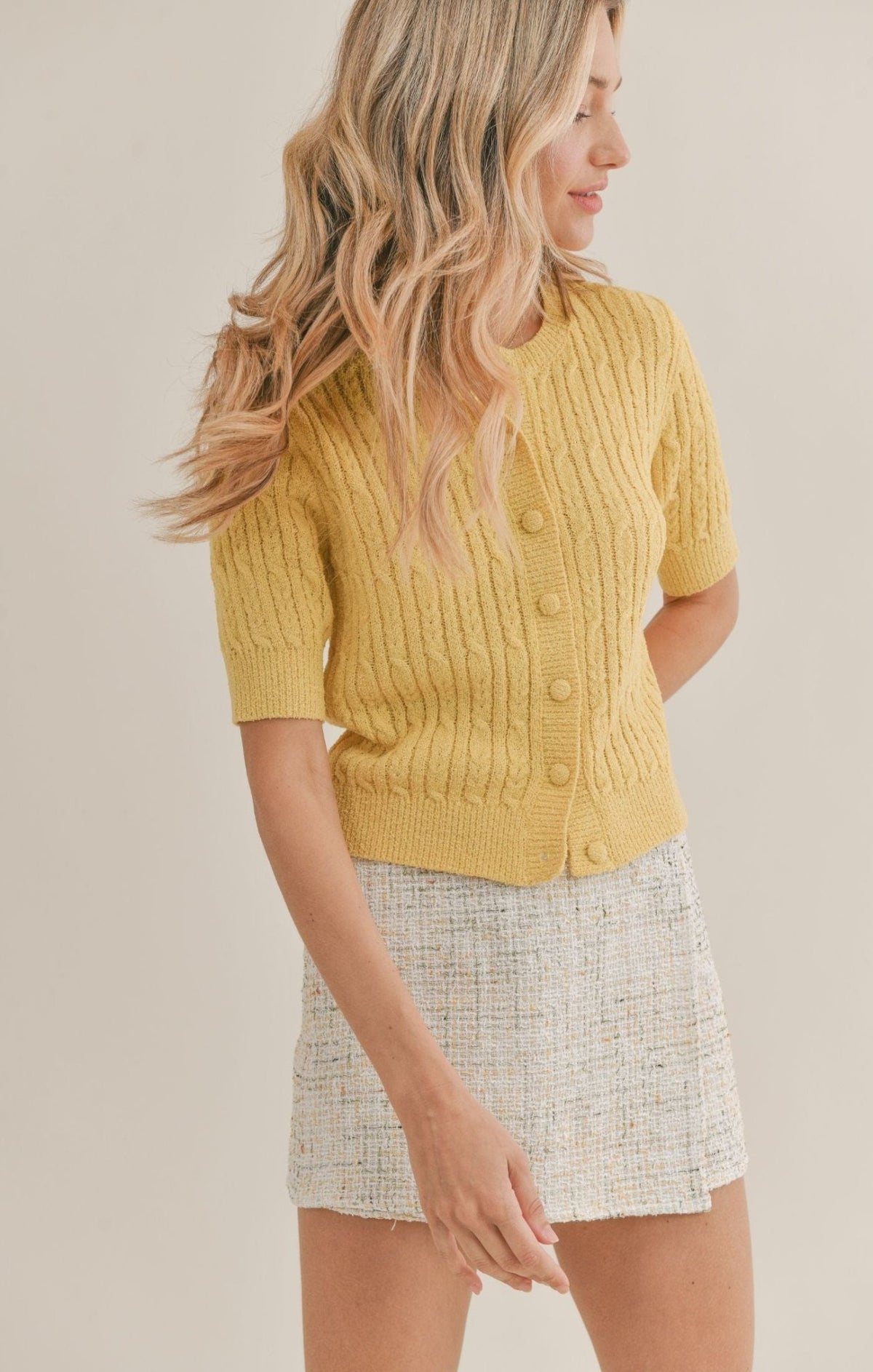 Fria Short Sleeve Cardigan Sweater in Banana by Sadie &amp; Sage - Shirts &amp; Tops - Blooming Daily