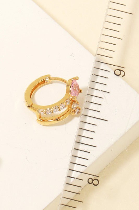 Heart Rhinestone Huggie Hoop Earrings | Gold and Pink - Women&#39;s Jewelry - Blooming Daily