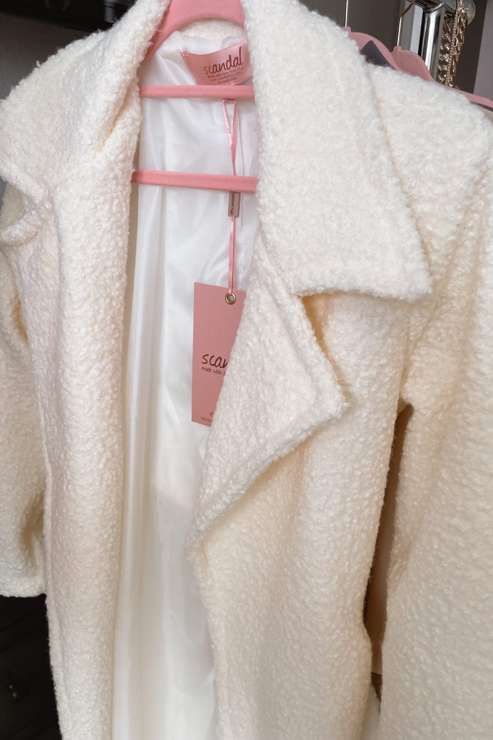 Italian Bouclé Long Line Teddy Coat in Cream - Coats &amp; Jackets - Blooming Daily