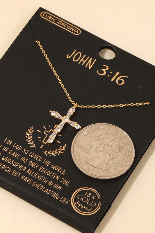 John 3:16 Cross Pendant Necklace | Gold or Silver - Women&#39;s Jewelry - Blooming Daily