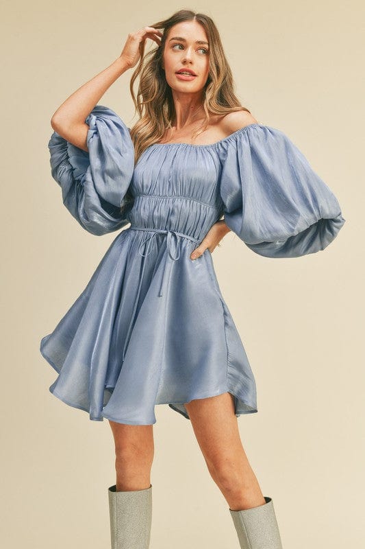 Puff Sleeve Fairytale Dress Powder Blue - Dresses - Blooming Daily