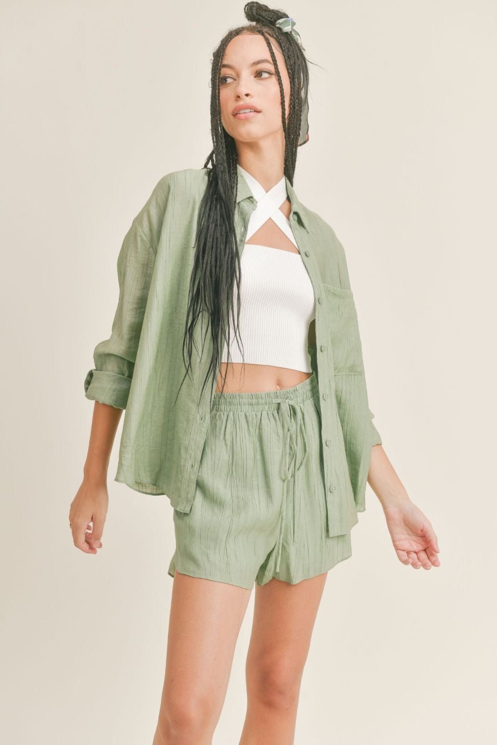 Sage The Label | Long Sleeve Button Down Top | Pistachio Green - Women&#39;s Shirts &amp; Tops - Blooming Daily