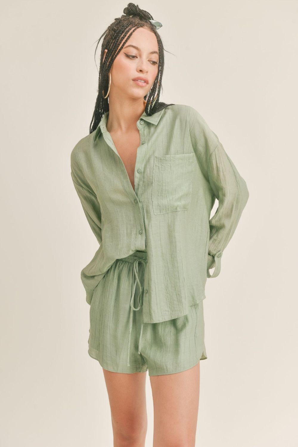 Sage The Label | Long Sleeve Button Down Top | Pistachio Green - Women's Shirts & Tops - Blooming Daily