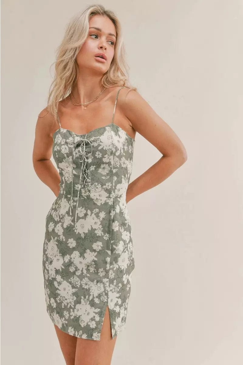 Sage The Label Spring Break Lace Up Mini Dress in Sage Cream - Dresses - Blooming Daily
