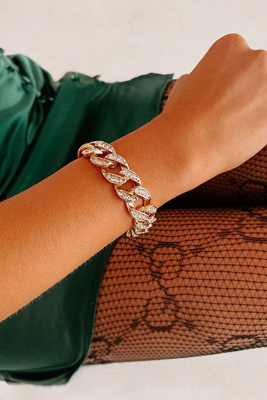 Saskia Chunky Gold Curb Chain Rhinestone Bracelet - Accessories - Blooming Daily