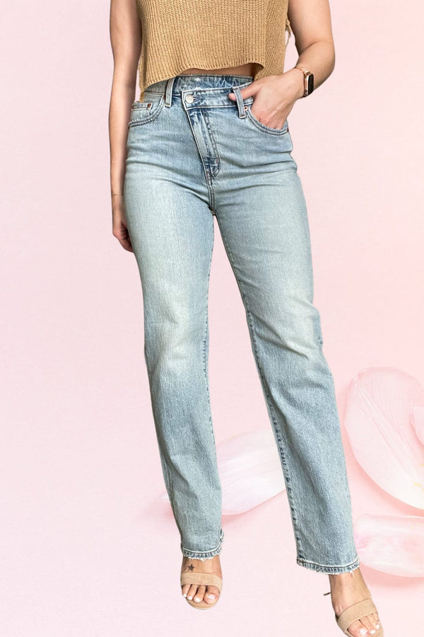 Sundaze Bubble Bath High-Rise Straight Dad Crossover Waist Light Wash Jean  - Free Shipping $150+