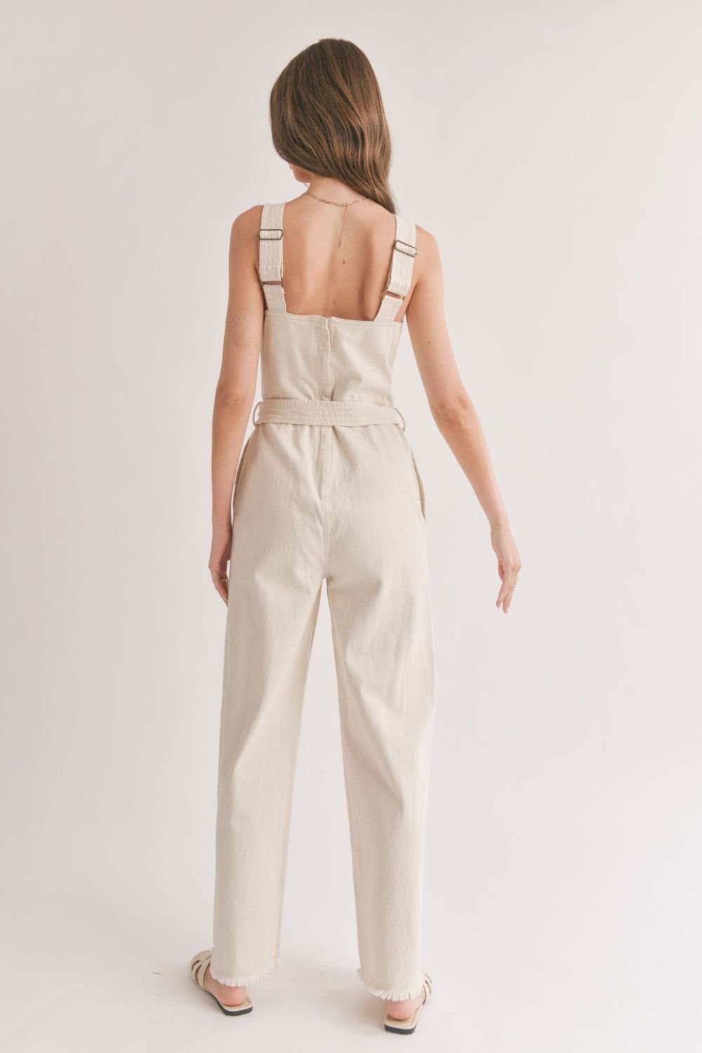 Women&#39;s Cotton Denim Overalls | Oatmeal - Women&#39;s Jumpsuit - Blooming Daily