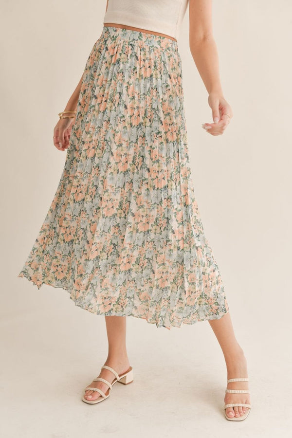 Navy floral pleated skirt best sale