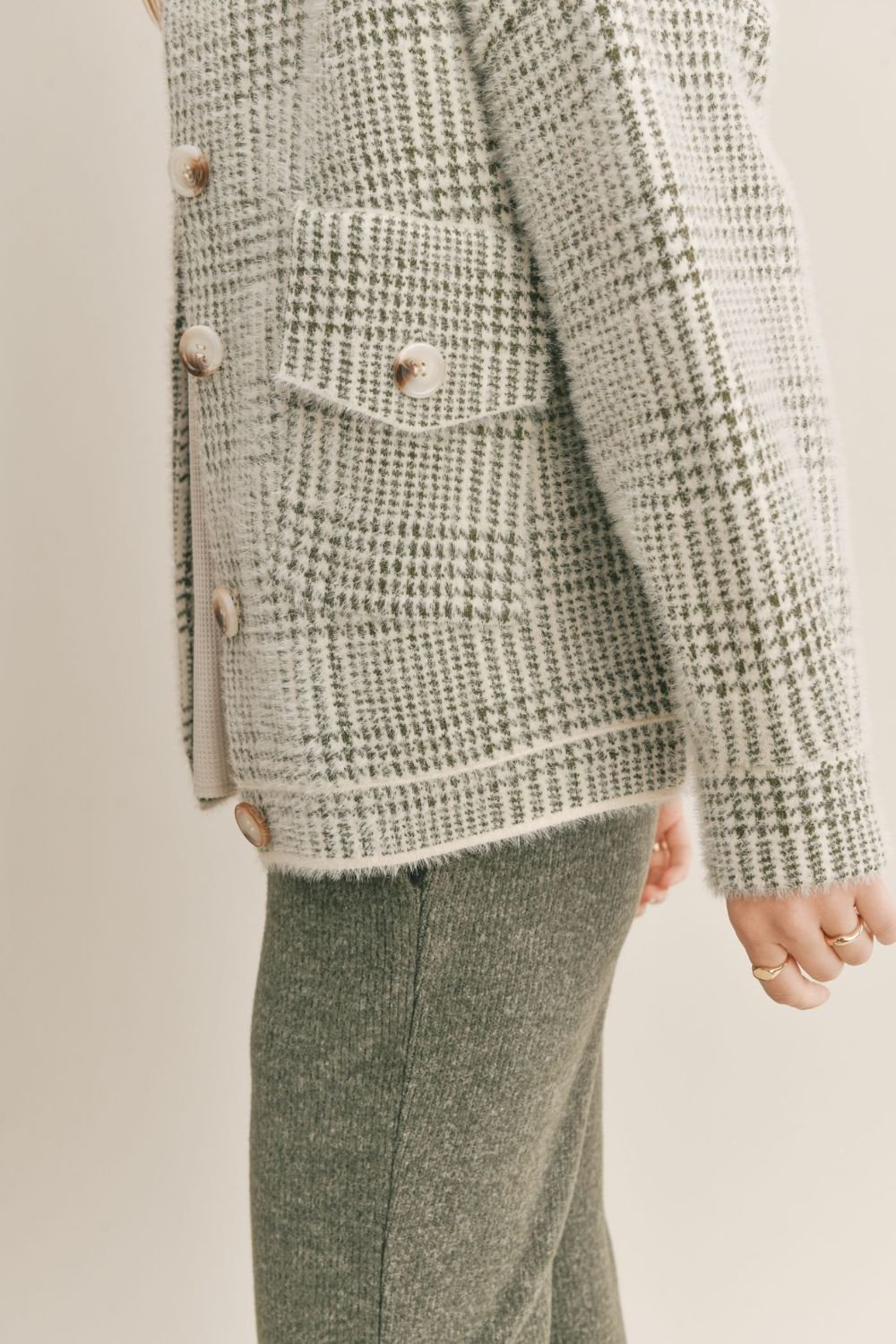 Women&#39;s Plaid Sweater Jacket | Sage The Label | Ivory Olive - Women&#39;s Shirts &amp; Tops - Blooming Daily