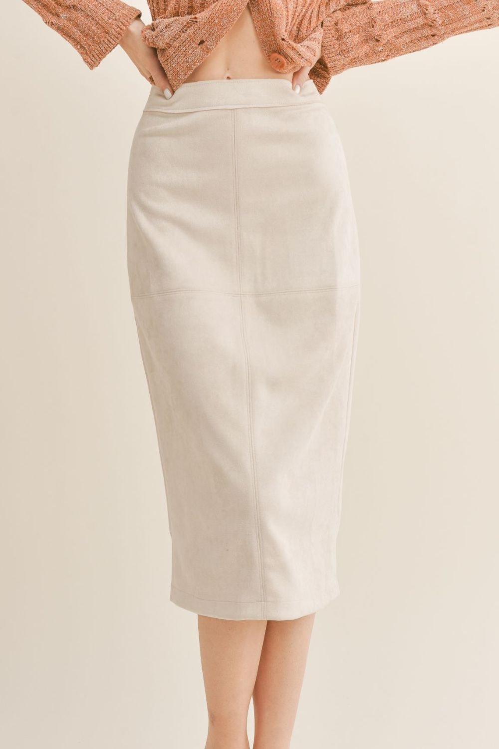 Women&#39;s Suede Midi Skirt | Sage The Label | Bone - Women&#39;s Skirts - Blooming Daily