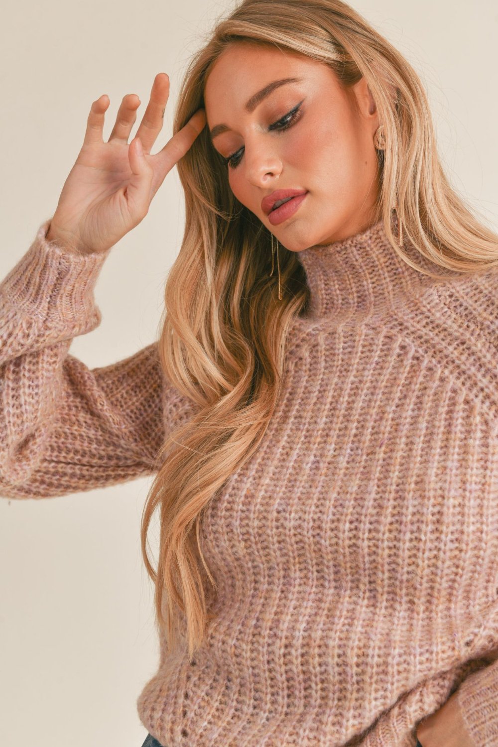 Women&#39;s Wool Blend Mock Neck Knit Sweater Top | Dusty pink - Women&#39;s Shirts &amp; Tops - Blooming Daily