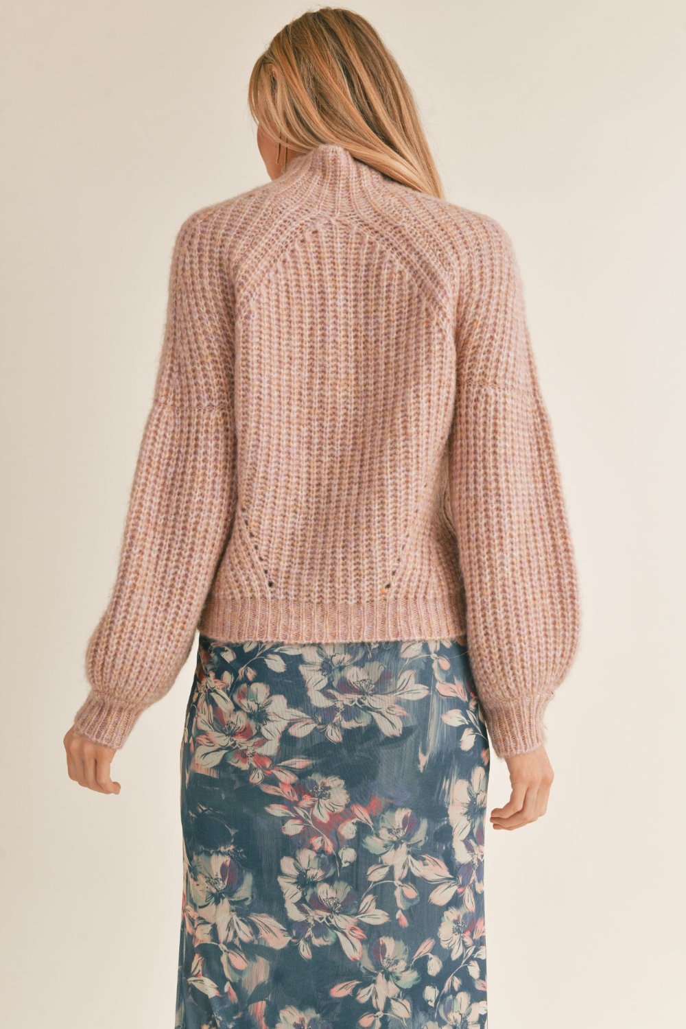 Women's Wool Blend Mock Neck Knit Sweater Top | Dusty pink - Women's Shirts & Tops - Blooming Daily