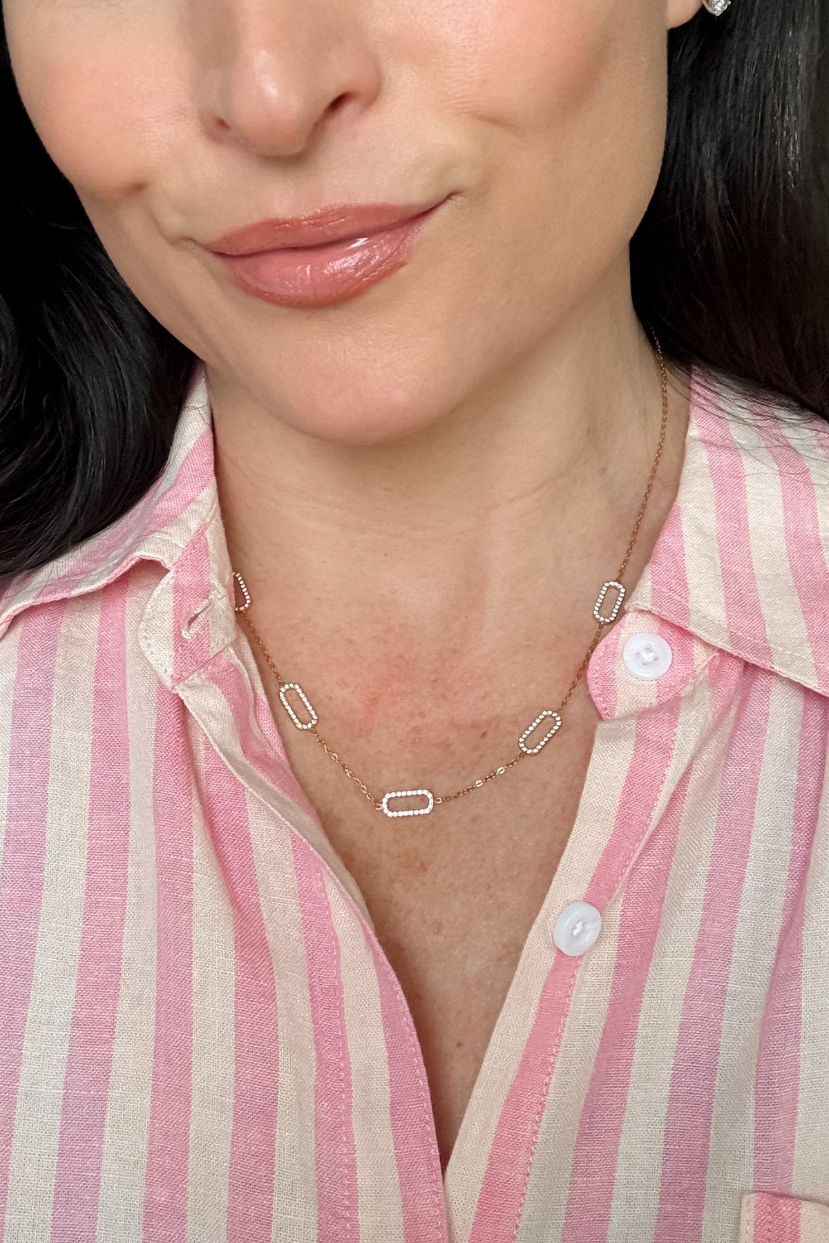 18K Gold Non - Tarnish Crystal Paperclip Necklace - Women's Jewelry - Blooming Daily