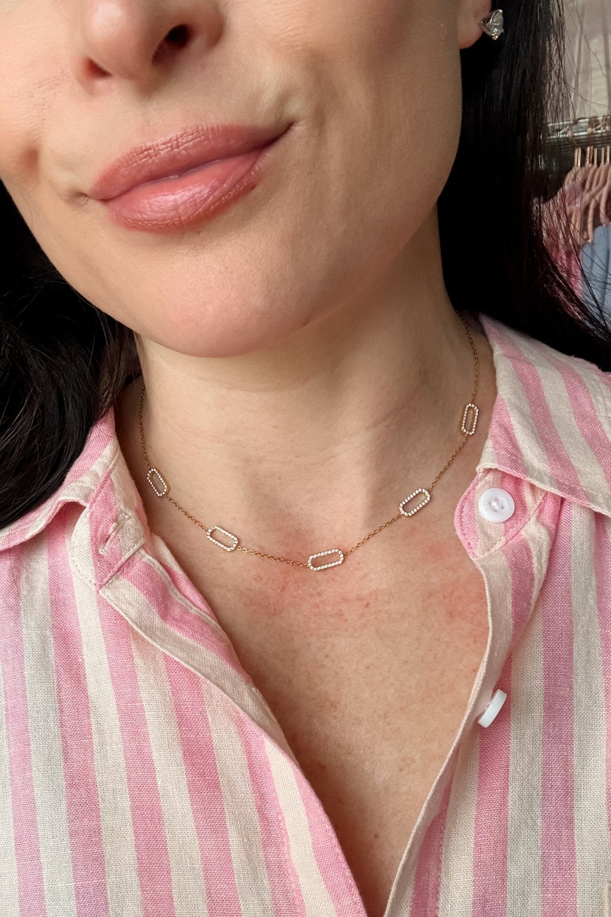 18K Gold Non - Tarnish Crystal Paperclip Necklace - Women's Jewelry - Blooming Daily