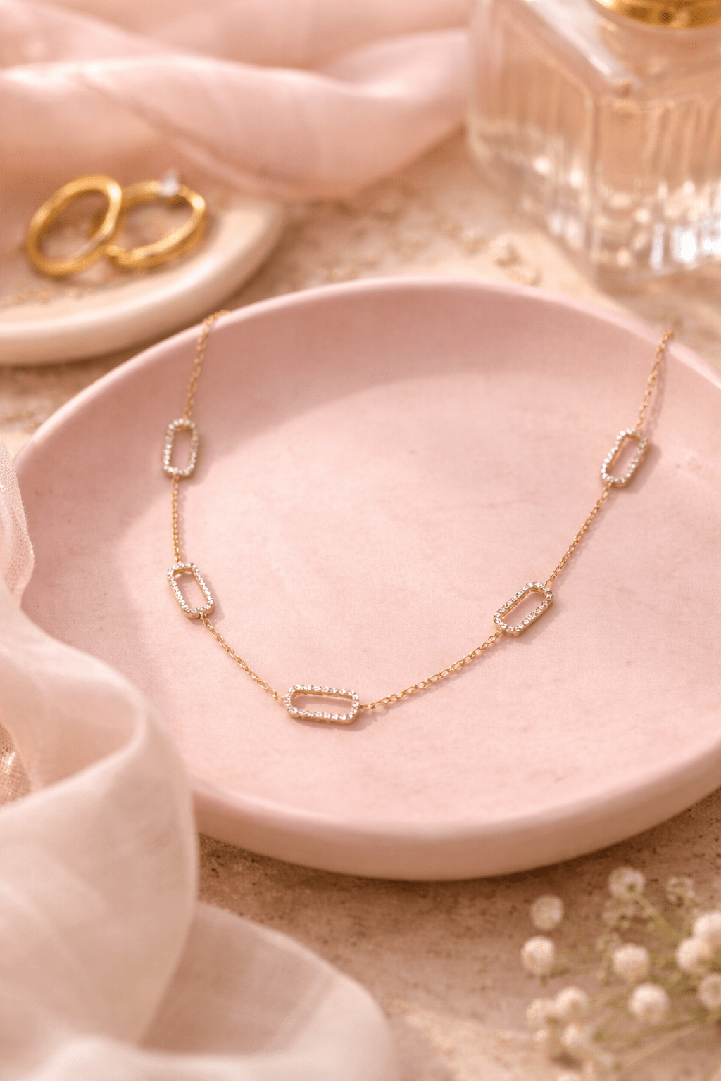 18K Gold Non - Tarnish Crystal Paperclip Necklace - Women's Jewelry - Blooming Daily