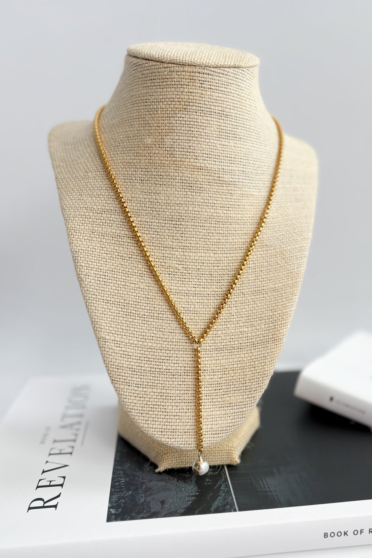 18K Gold - Plated Stainless Steel Pearl Lariat Y - Necklace – Gold - Women&#39;s Jewelry - Blooming Daily