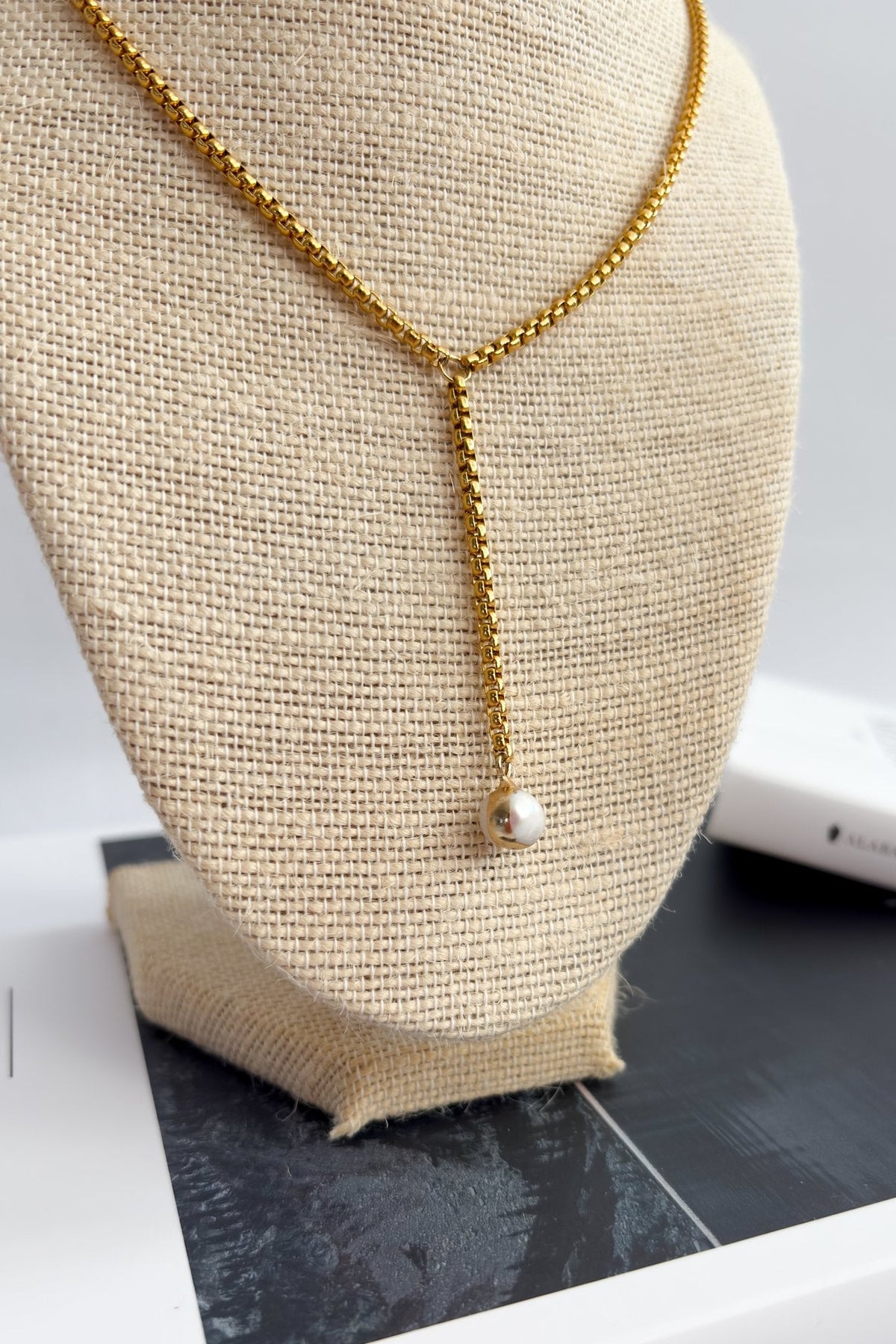 18K Gold - Plated Stainless Steel Pearl Lariat Y - Necklace – Gold - Women&#39;s Jewelry - Blooming Daily