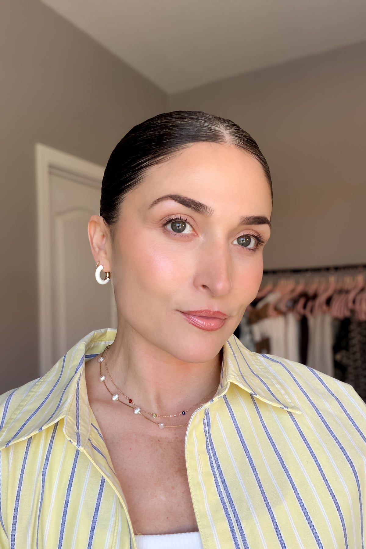 Ivory & Gold Hoop Earrings