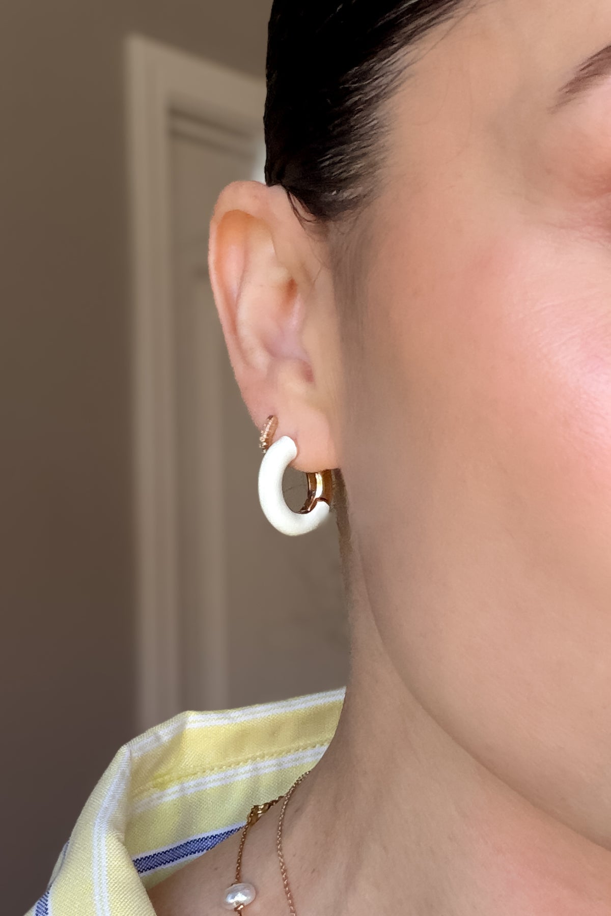 Ivory & Gold Hoop Earrings