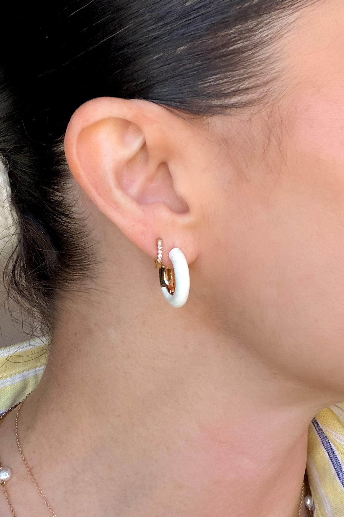 Ivory & Gold Hoop Earrings