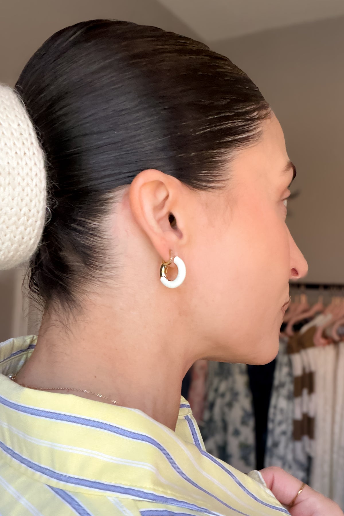 Ivory & Gold Hoop Earrings