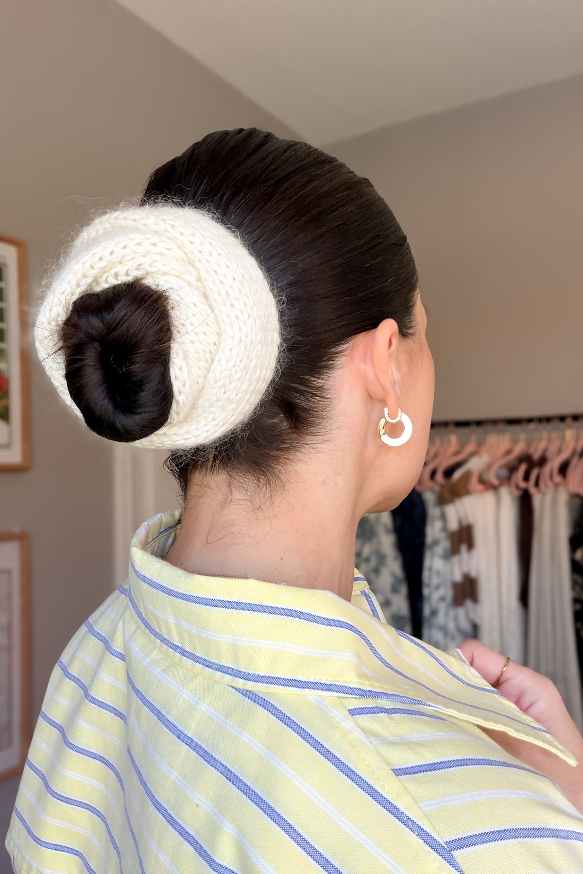 Ivory & Gold Hoop Earrings