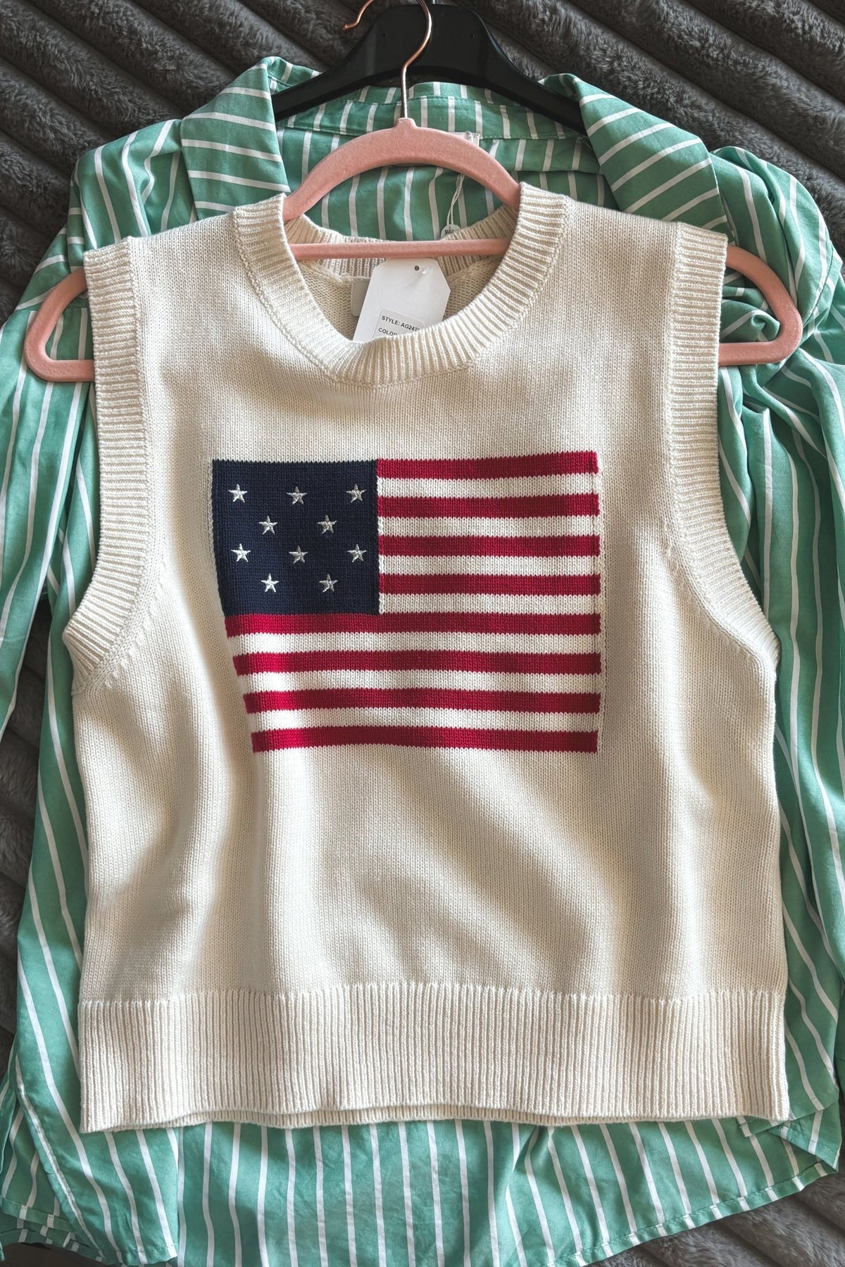 American Flag 90&#39;s Sweater Vest Tank Top | Ivory - Women&#39;s Shirts &amp; Tops - Blooming Daily