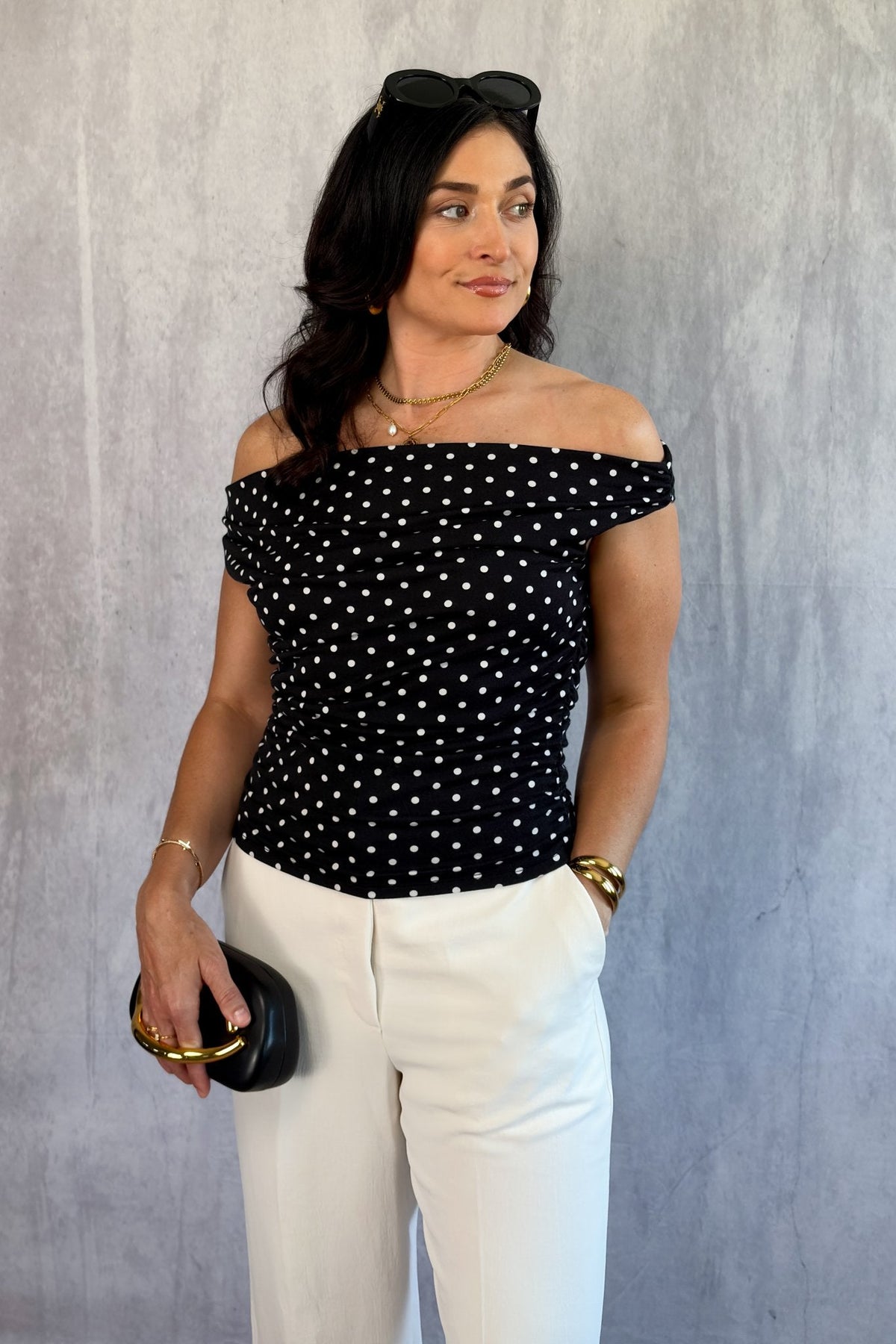 Bardot Off The Shoulder Top | Spotty Top Womens - Women&#39;s Shirts &amp; Tops - Blooming Daily