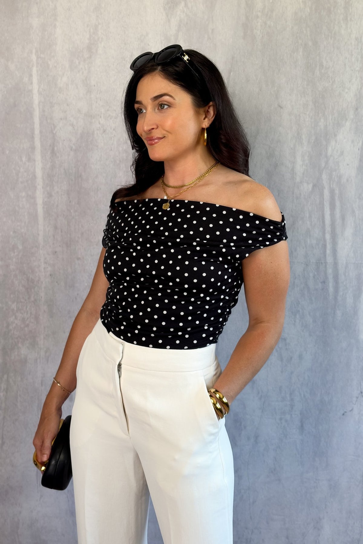 Bardot Off The Shoulder Top | Spotty Top Womens - Women&#39;s Shirts &amp; Tops - Blooming Daily