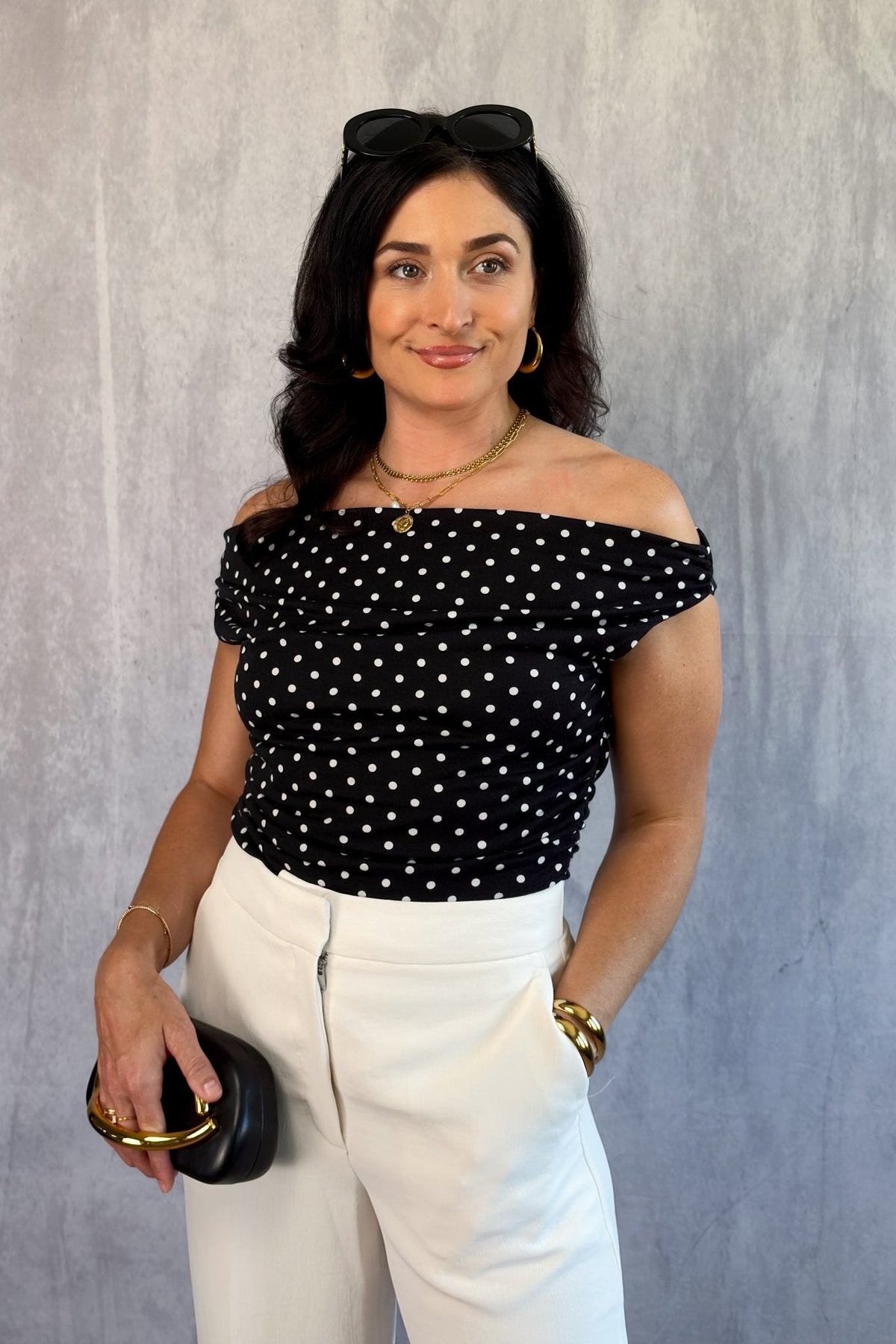 Bardot Off The Shoulder Top | Spotty Top Womens - Women&#39;s Shirts &amp; Tops - Blooming Daily