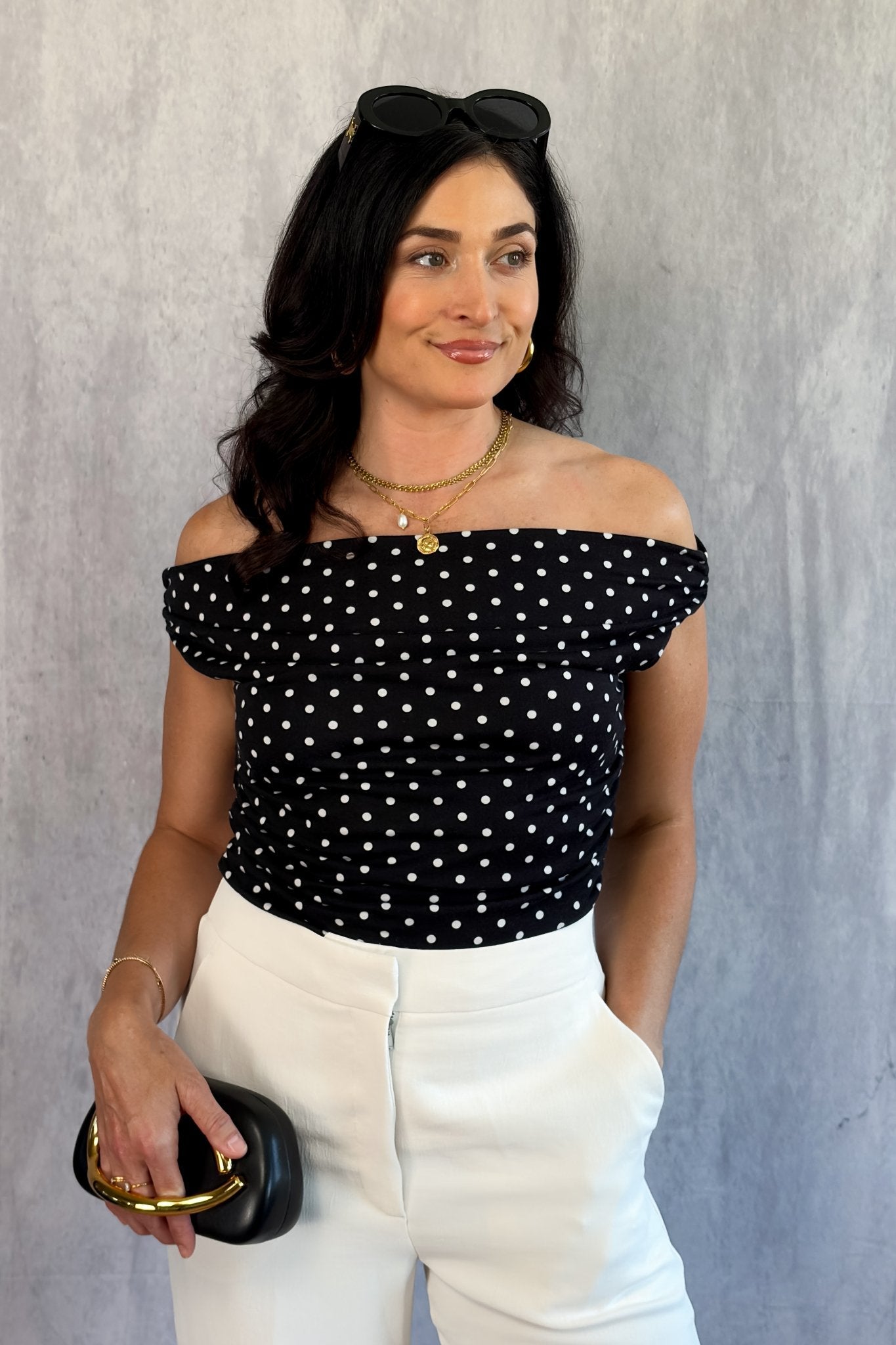 Bardot Off The Shoulder Top | Spotty Top Womens - Women's Shirts & Tops - Blooming Daily