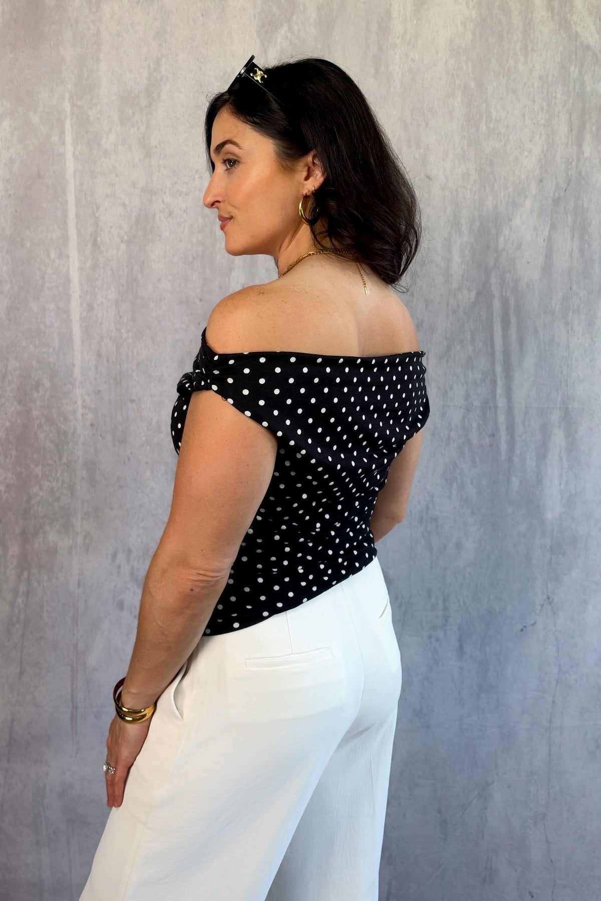 Bardot Off The Shoulder Top | Spotty Top Womens - Women&#39;s Shirts &amp; Tops - Blooming Daily