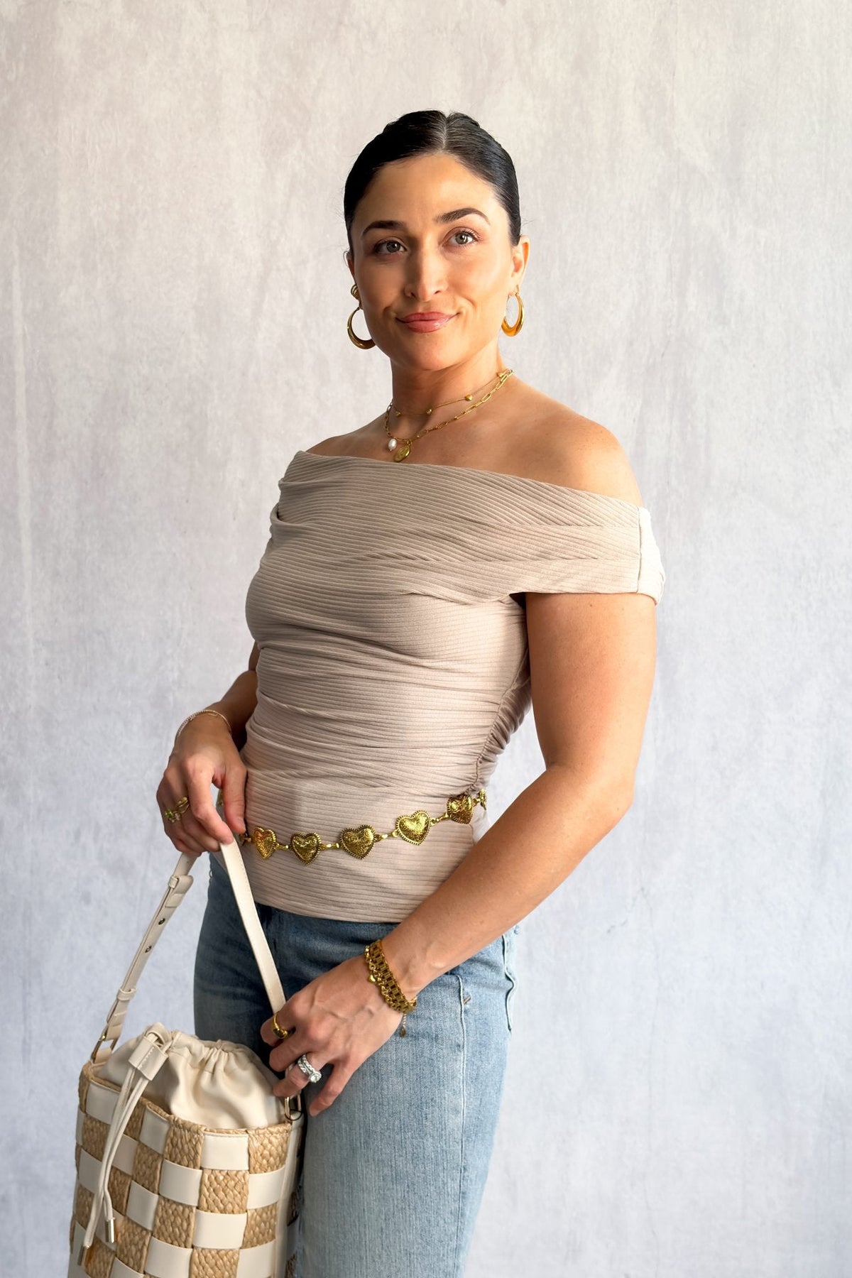 Beige Ribbed Off‑Shoulder Bardot Top – Soft Knit, Versatile &amp; Feminine - Women&#39;s Shirts &amp; Tops - Blooming Daily