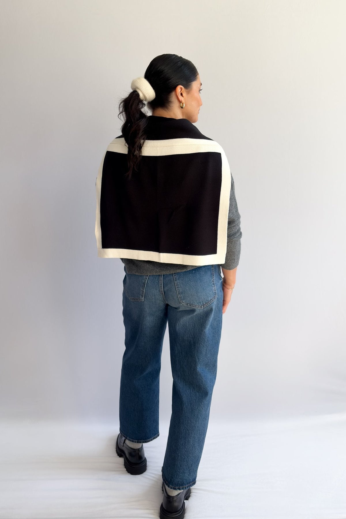 Black and Cream Knit Shoulder Wrap – Sweater Scarf Collar - Women&#39;s Shirts &amp; Tops - Blooming Daily