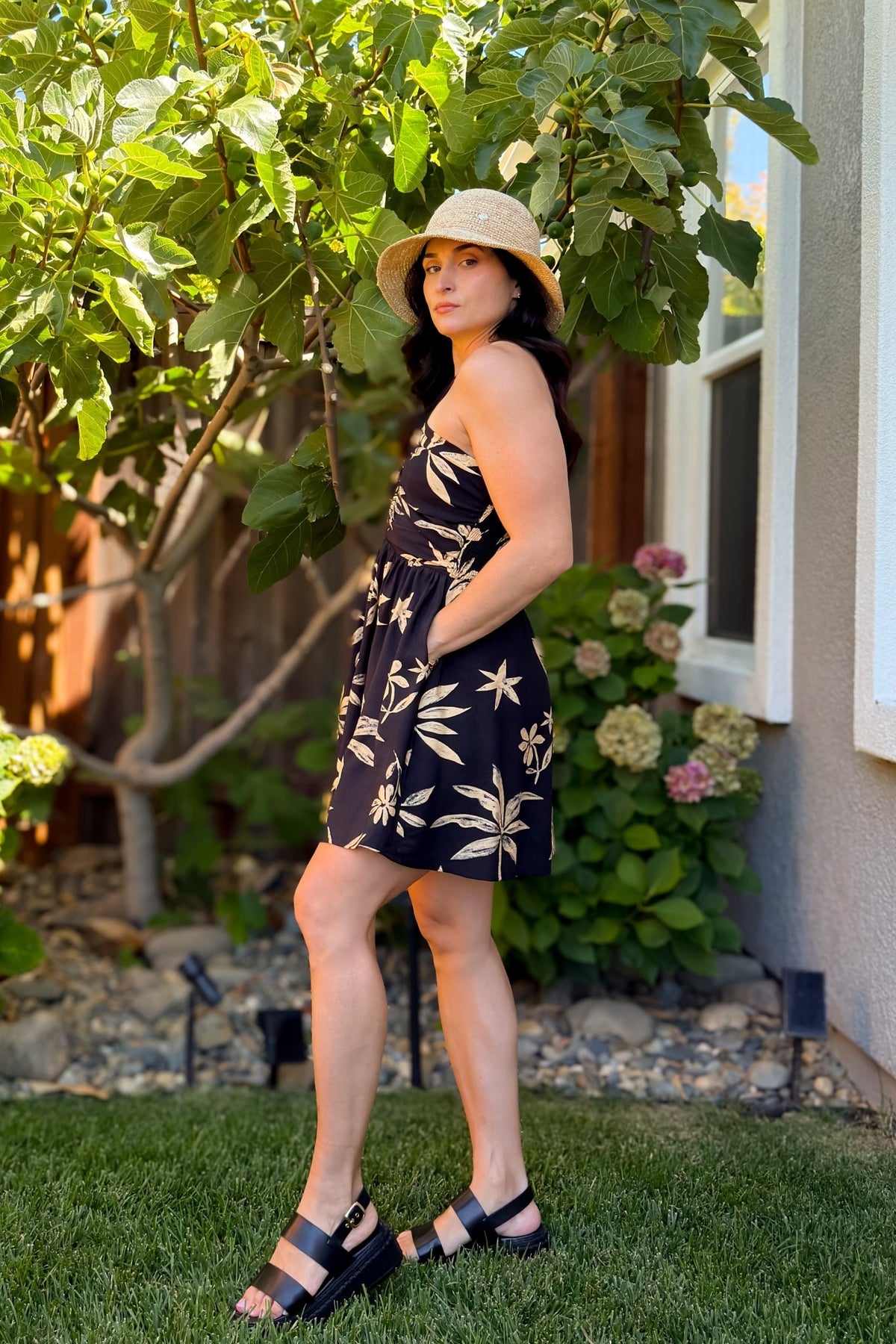 Black Floral Keyhole Halter Mini Dress - Women's Dresses - Blooming Daily