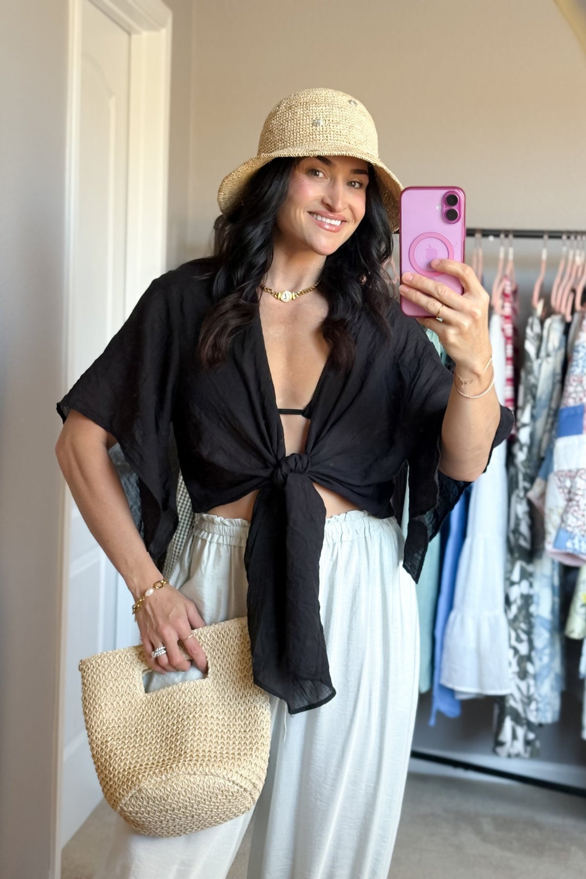 Black Tie Front Kimono Cover Up Top - Women's Shirts & Tops - Blooming Daily