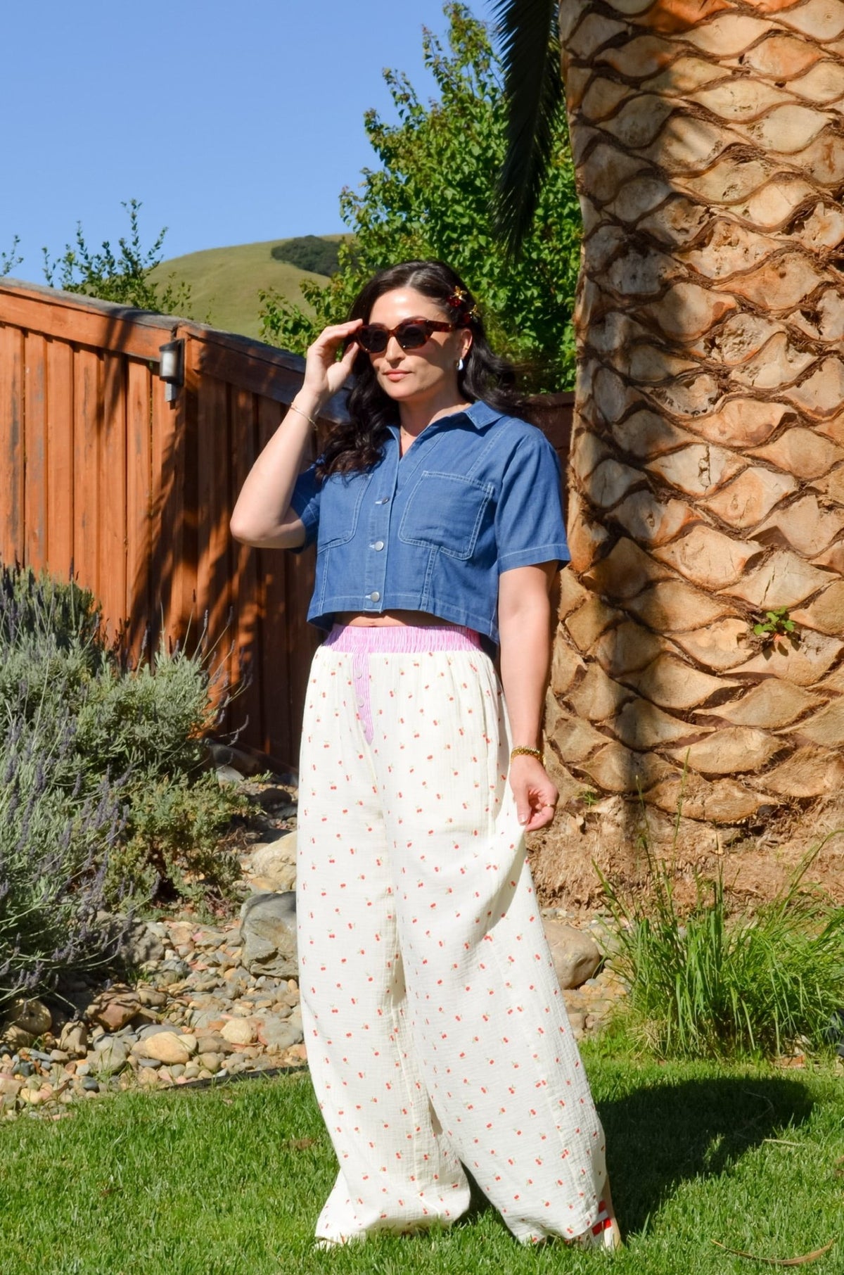 Blue Denim Cropped Button Down Top - Shirts & Tops - Blooming Daily