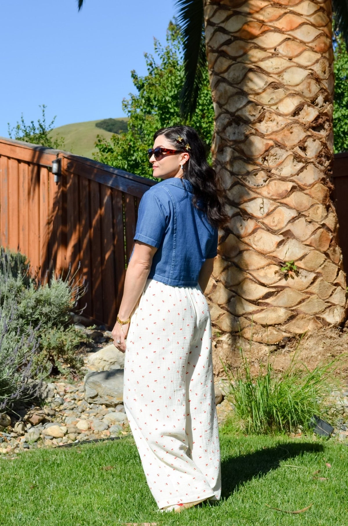 Blue Denim Cropped Button Down Top - Shirts & Tops - Blooming Daily