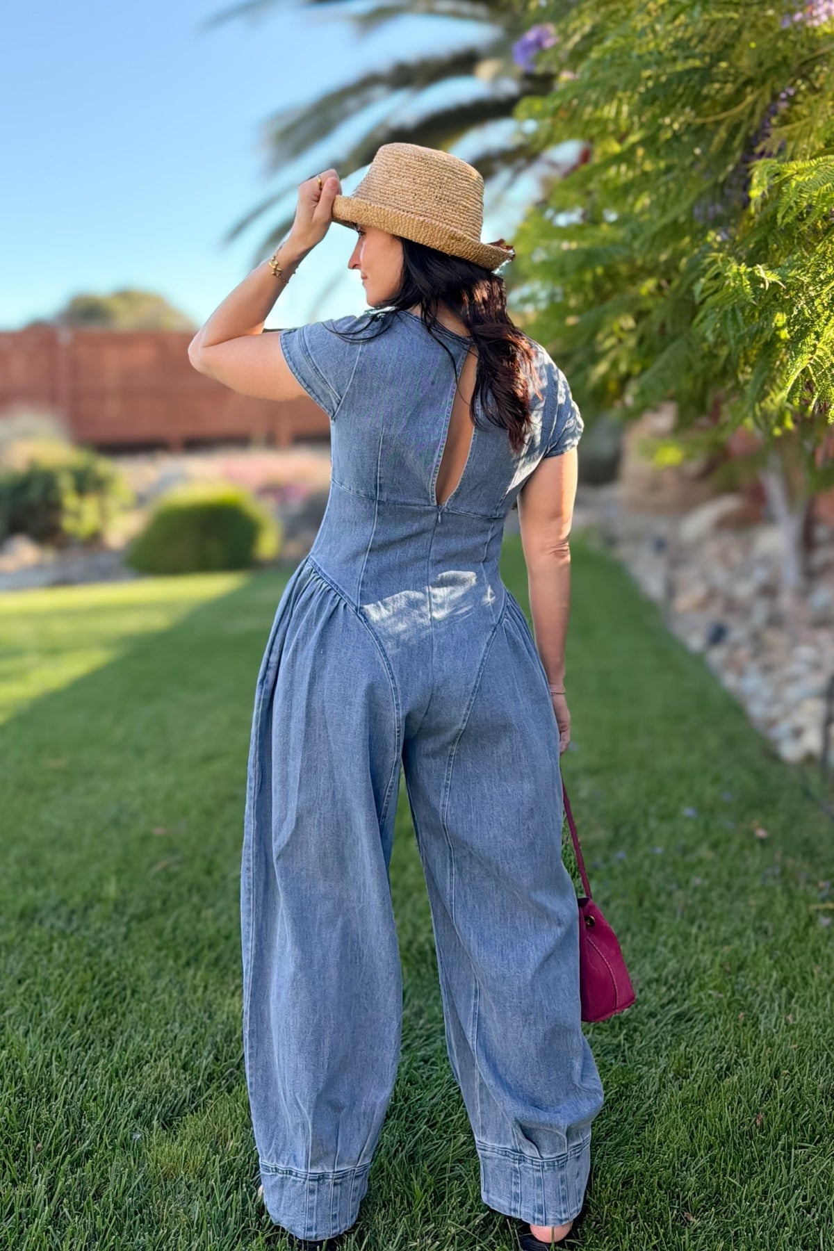 Blue Denim Pintuck Wide Leg Jumpsuit - Women's Jumpsuit - Blooming Daily