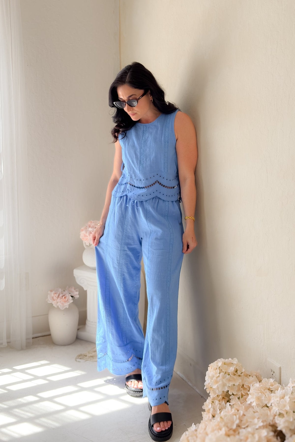Blue Eyelet Sleeveless Top - Women's Shirts & Tops - Blooming Daily