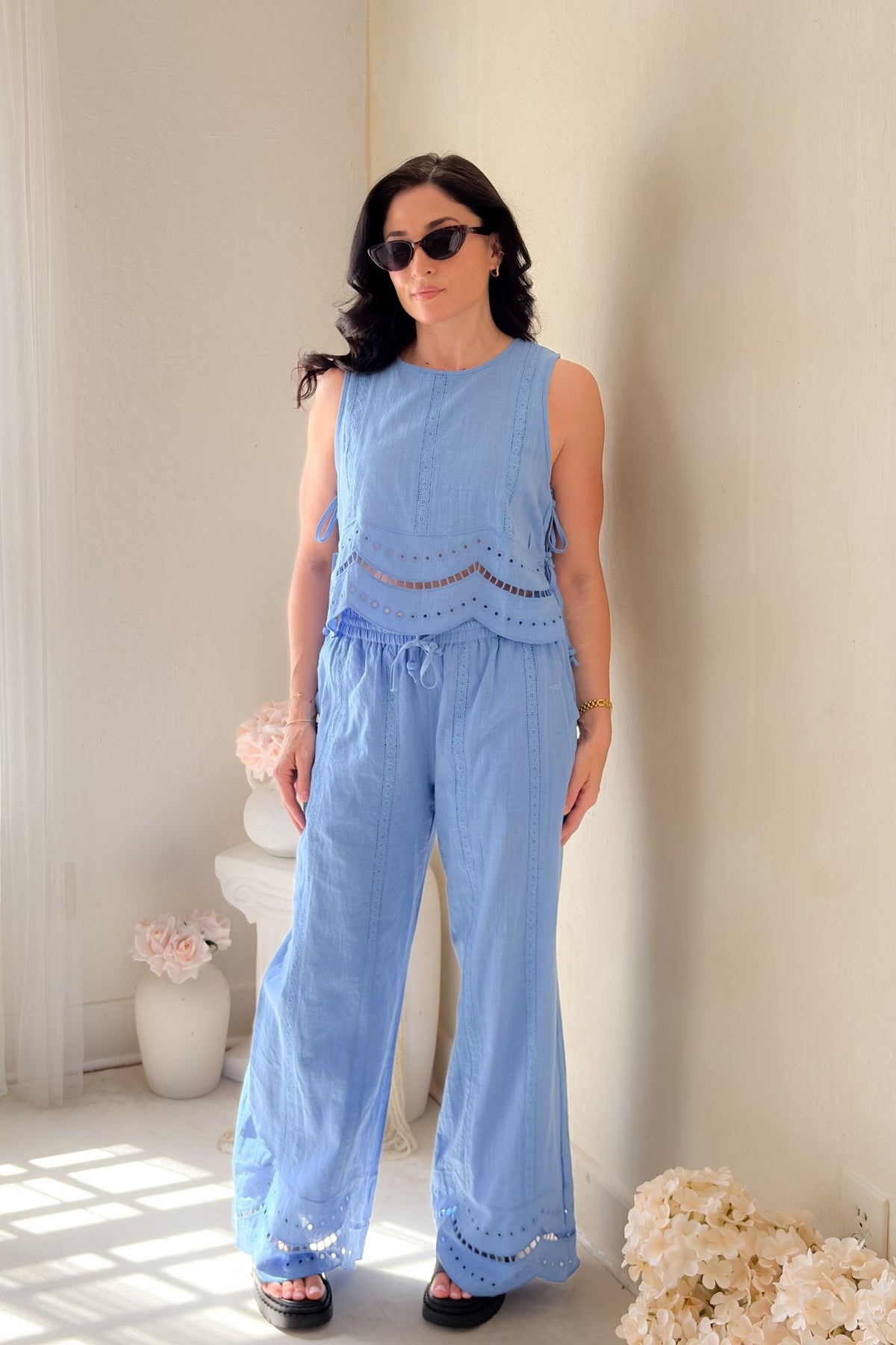 Blue Eyelet Sleeveless Top - Women's Shirts & Tops - Blooming Daily