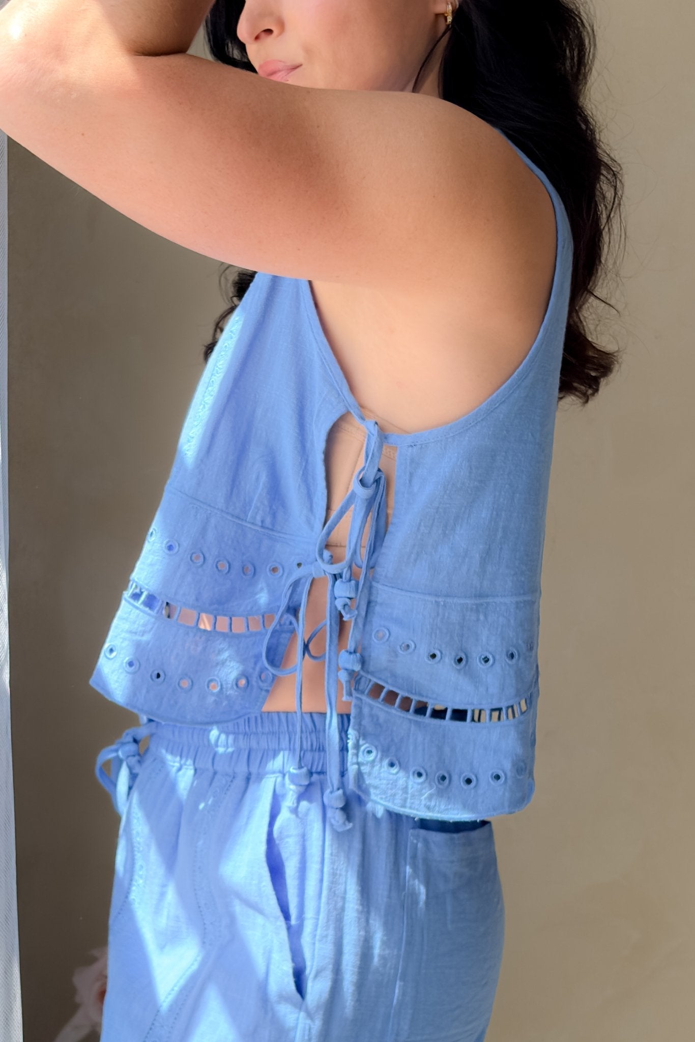 Blue Eyelet Sleeveless Top - Women's Shirts & Tops - Blooming Daily