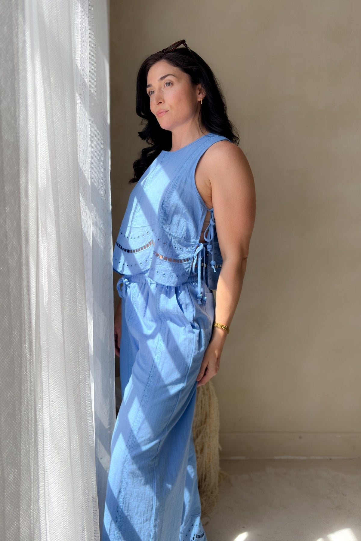 Blue Eyelet Sleeveless Top - Women's Shirts & Tops - Blooming Daily
