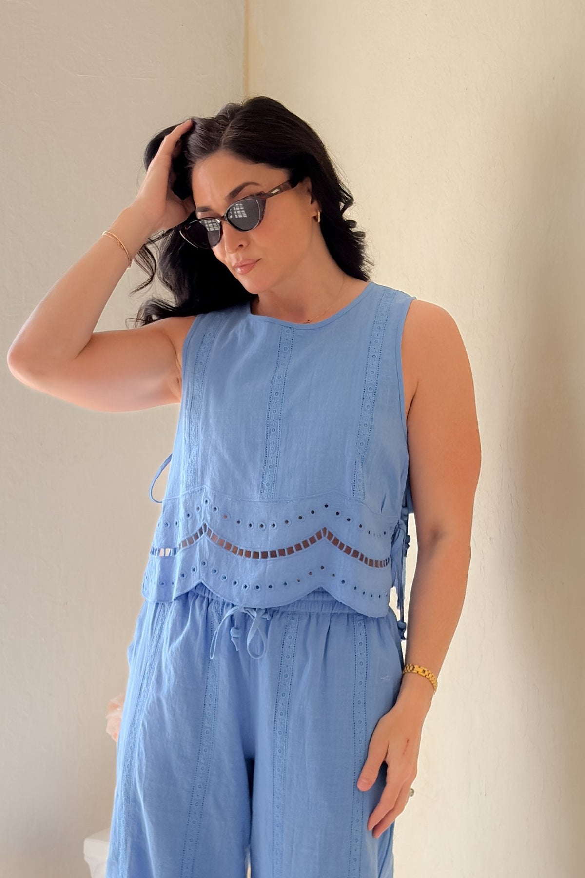 Blue Eyelet Sleeveless Top - Women's Shirts & Tops - Blooming Daily